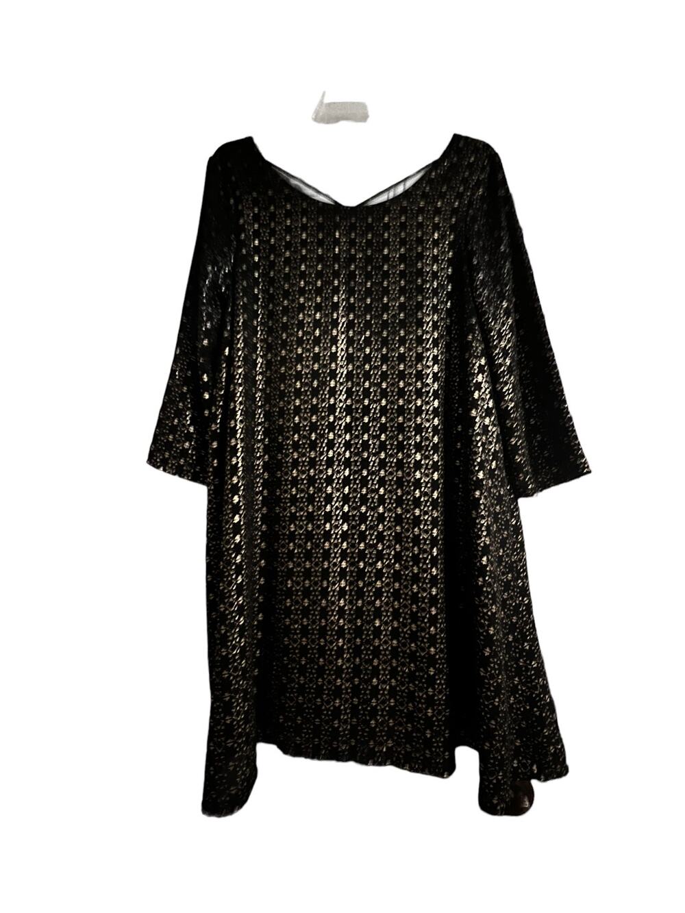 GB Girls Black Gold Metallic Shift Dress Women’s Medium Crisscross Back
